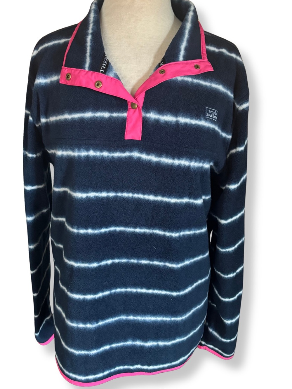 Simply Southern Navy Pink Snap Fleece Pullover Sherpa Sweatshirt XL